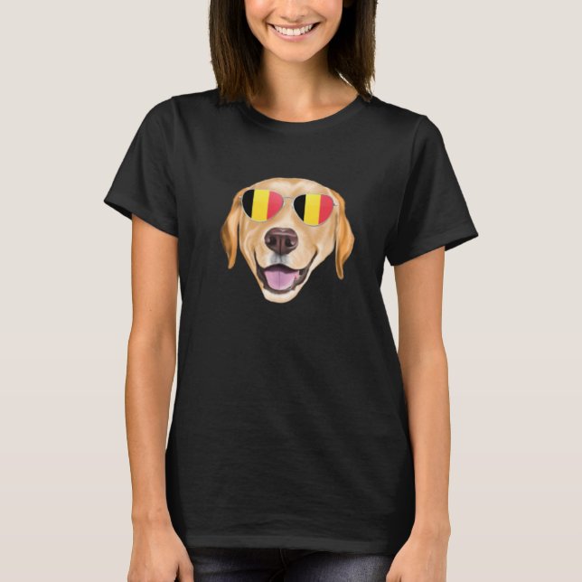 Belgium Flag Yellow Labrador Retriever Dog Belgium T-Shirt (Front)
