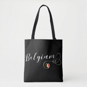 Belgium Heart Grocery Bag, Belgian Flag Tote Bag