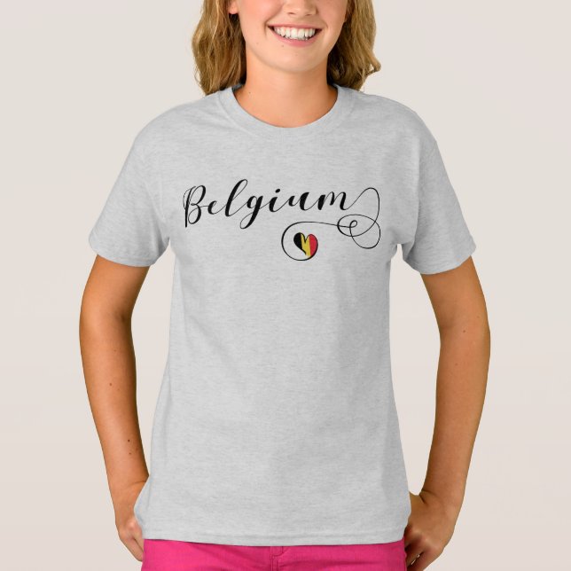 Belgium Heart Tee Shirt, Belgian Flag (Front)