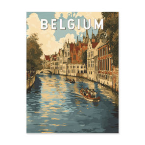 Belgium Illustration Travel Art Vintage Postcard
