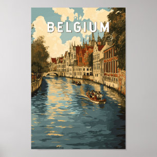 Belgium Illustration Travel Art Vintage Poster