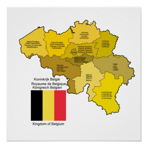 Belgium Map and Flag Poster