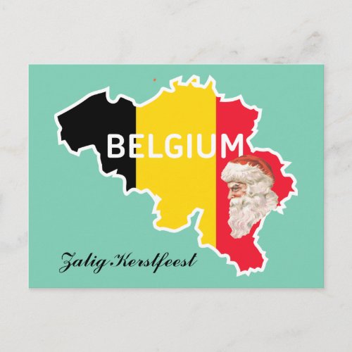 Belgium Map Flag Santa and Zalig Kerstfeest Holiday Postcard