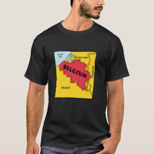 Belgium Map in flag colors. Surrounding countries T-Shirt