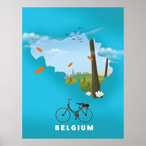 Belgium Map travel poster print