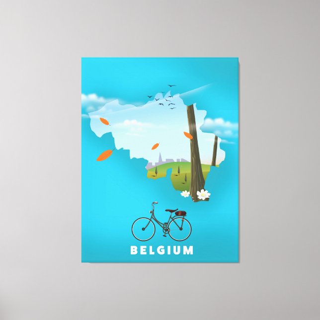 Belgium Map travel poster print. Canvas Print (Front)