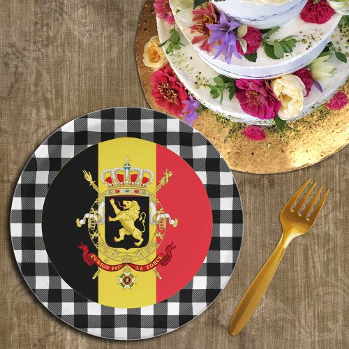 Belgium Plate buffalo plaid  Belgian Flag Paper Plates