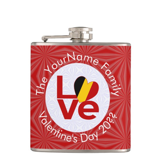 Belgium Red LOVE Flag Personalized  Flask (Front)