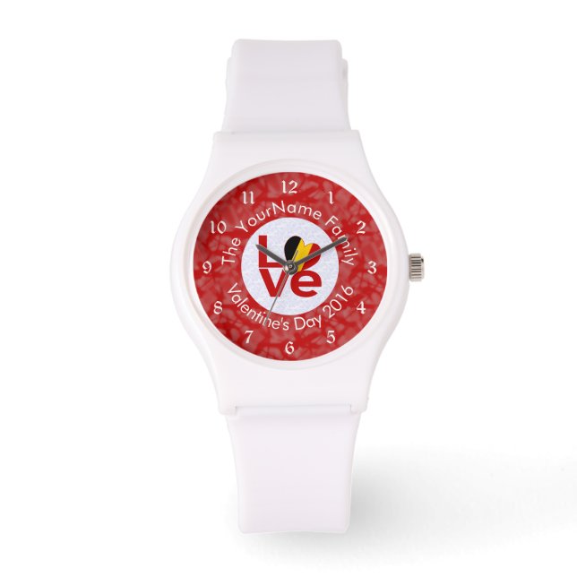 Belgium Red LOVE Flag Personalized  Watch (Front)