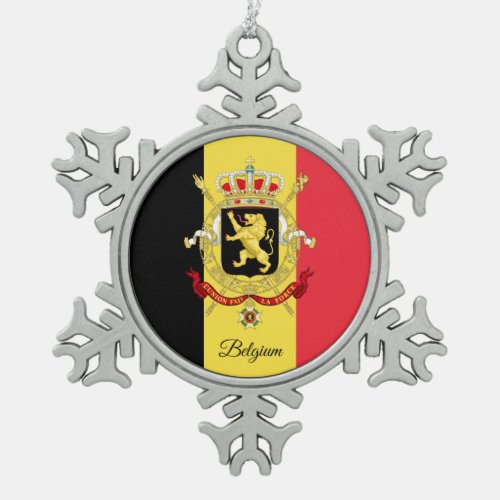 Belgium snowflake Belgian Flag Snowflake Pewter Christmas Ornament