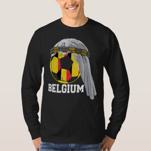 BELGIUM Soccer 2022 Belgium Flag Ball Arab Keffiye T_Shirt