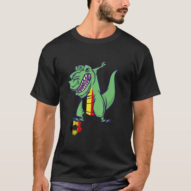 Belgium Soccer Dabbing Rex Dino Belgian Flag Belgi T-Shirt (Front)