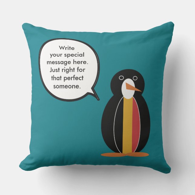 Belgium Talking Ms Penguin Personalized  Outdoor Pillow (Front)