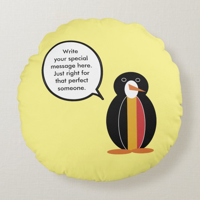 Belgium Talking Ms Penguin Personalized  Round Pillow (Front)
