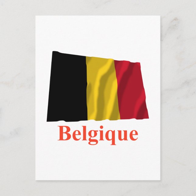 Belgium Waving Flag with Name in French Postcard (Front)