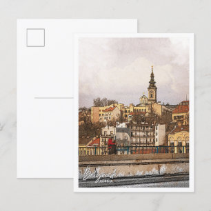 Belgrade Serbia Beautiful Color Pencil Landscape Postcard