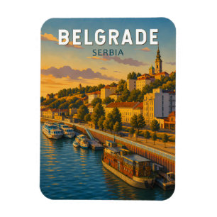 Belgrade Serbia Illustration Travel Art Vintage Magnet