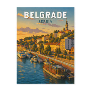 Belgrade Serbia Illustration Travel Art Vintage Postcard