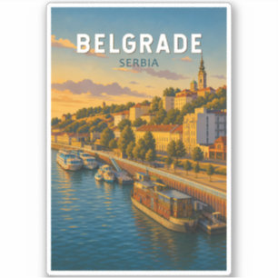 Belgrade Serbia Illustration Travel Art Vintage Sticker