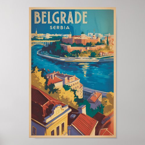 Belgrade Serbia River Illustration Travel Art Poster