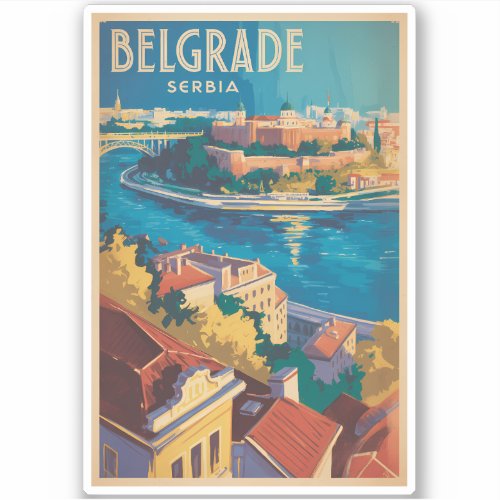 Belgrade Serbia River Illustration Travel Art Sticker
