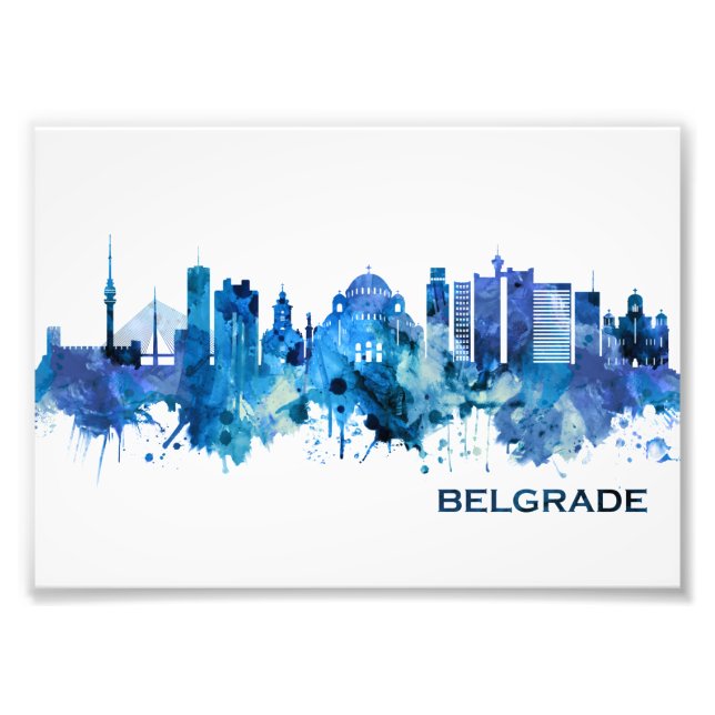 Belgrade Serbia Skyline Blue Photo Print (Front)