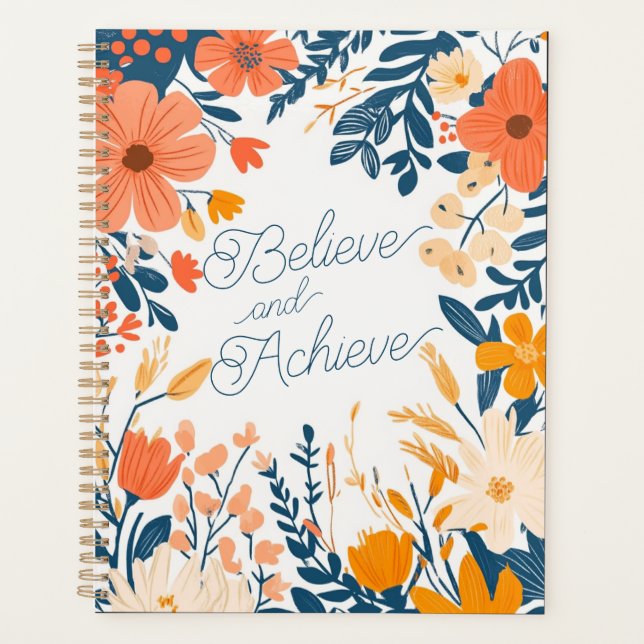 Believe & Achieve Botanical Folk Floral Planner (Front)