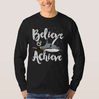 Believe Achieve Flying Emperor Penguin Motivationa T-Shirt