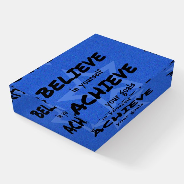 Believe achieve motivational blue star paperweight (Angled)