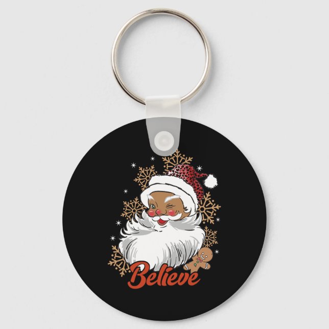 Believe Afro Santa African American Christmas Blac Keychain (Front)