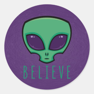 Believe Alien Head Classic Round Sticker