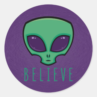 Believe Alien Head Classic Round Sticker