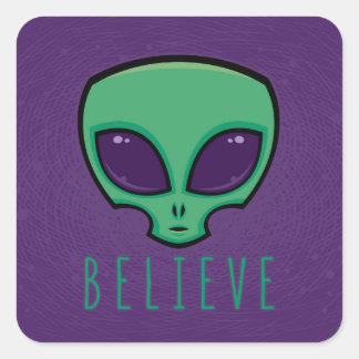 Believe Alien Head Square Sticker