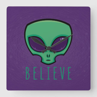 Believe Alien Head Square Wall Clock