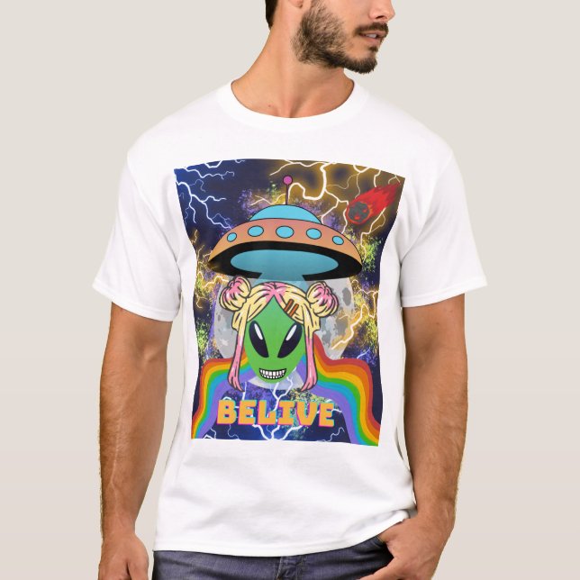 Believe, alien ufo extraterrestrial  T-Shirt (Front)