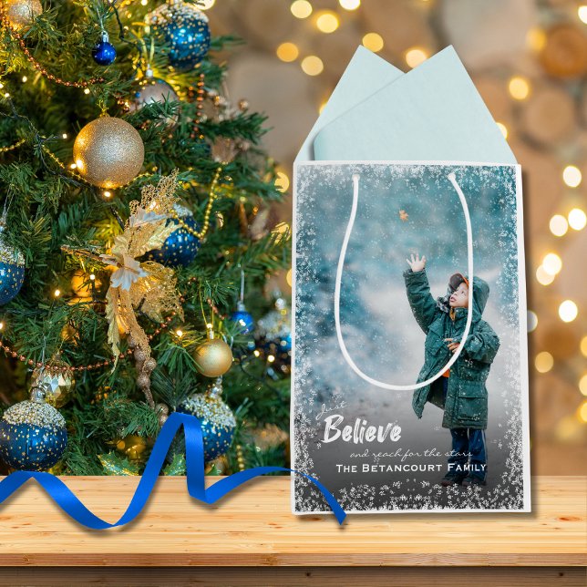 Believe and Reach For The Stars Christmas Photo Medium Gift Bag (Creator Uploaded)