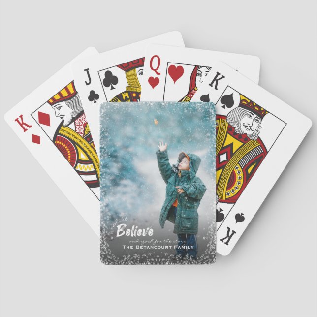 Believe and Reach For The Stars Christmas Photo Poker Cards (Back)