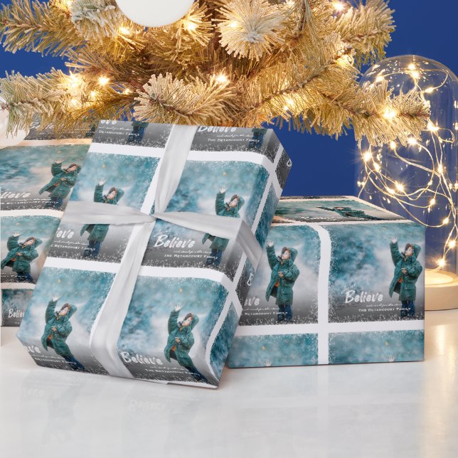 Believe and Reach For The Stars Christmas Photo Wrapping Paper (Holidays)