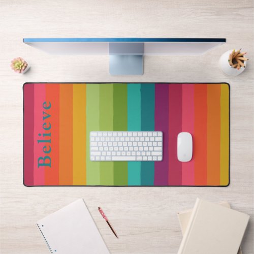 Believe Beautiful Colors Stripes Custom Text Desk Mat