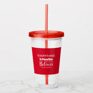 Believe Bible Verse Christian Faith Red Acrylic Tumbler