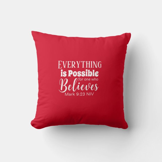  Believe Bible Verse Christian Faith Red Throw Pillow (Front)