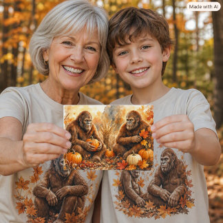 Believe Bigfoot Autumn Pumpkins Nature Sasquatch Postcard