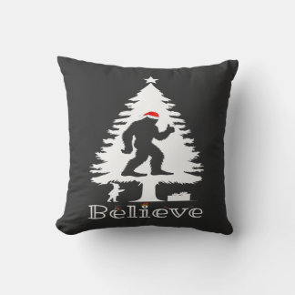 Believe Bigfoot Cryptozoology Christmas Tree Throw Pillow