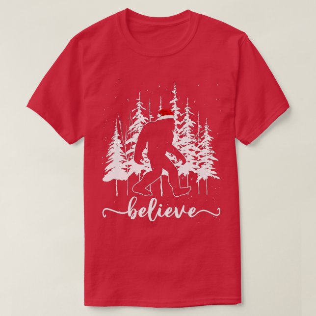 Believe Bigfoot Light Santa Squatch Christmas Tree T-Shirt (Design Front)