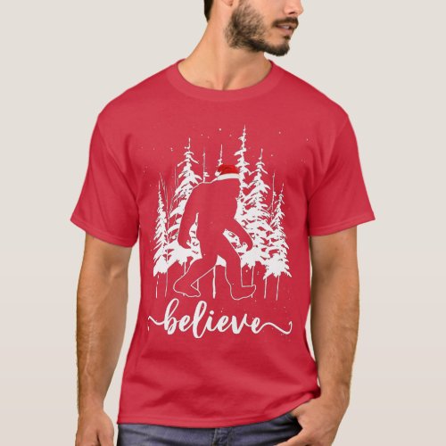 Believe Bigfoot Light Santa Squatch Christmas Tree T_Shirt