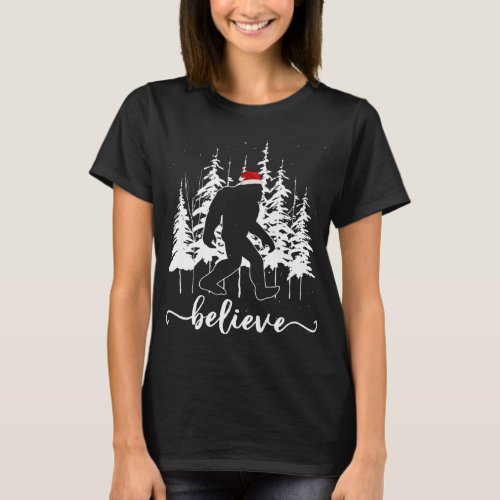 Believe Bigfoot Light Santa Squatch Christmas Tree T_Shirt