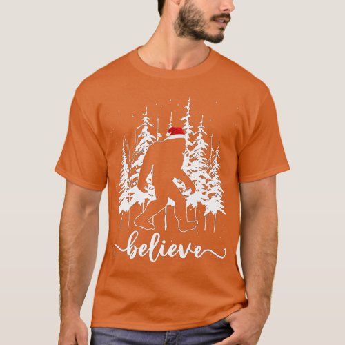 Believe Bigfoot Light Santa Squatch Christmas Tree T_Shirt