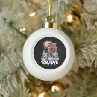 Believe Bigfoot Sasquatch Christmas Santa Hat Xmas Ceramic Ball Christmas Ornament