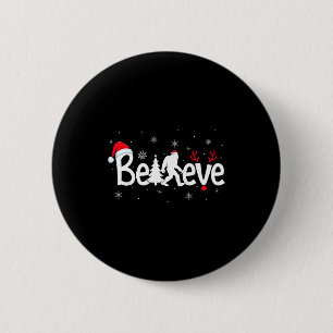 Believe Bigfoot Sasquatch Reindeer Santa Hat Merry Button