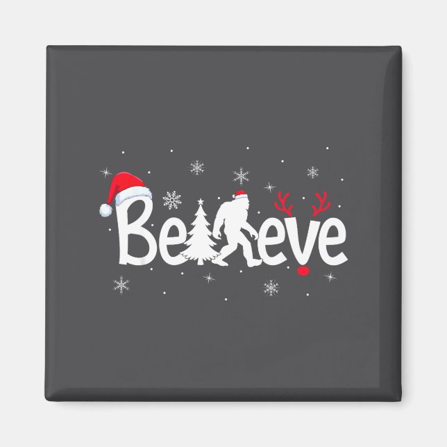 Believe Bigfoot Sasquatch Reindeer Santa Hat Merry Magnet (Front)